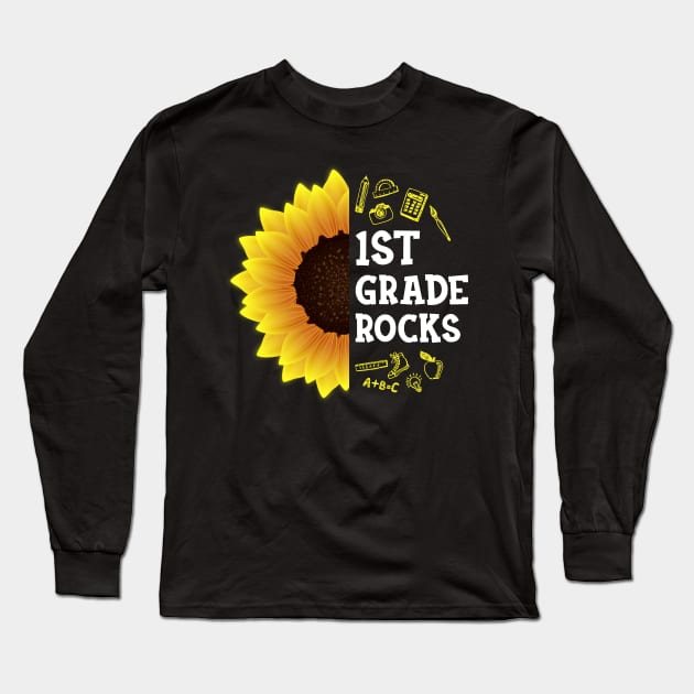 Sunflower 1st Grade Rocks Shirt Teacher Student Kid Back To School Long Sleeve T-Shirt by hardyhtud